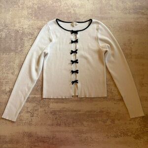 Stella Tweed White Long Sleeve Top with Black Bow Details Size L